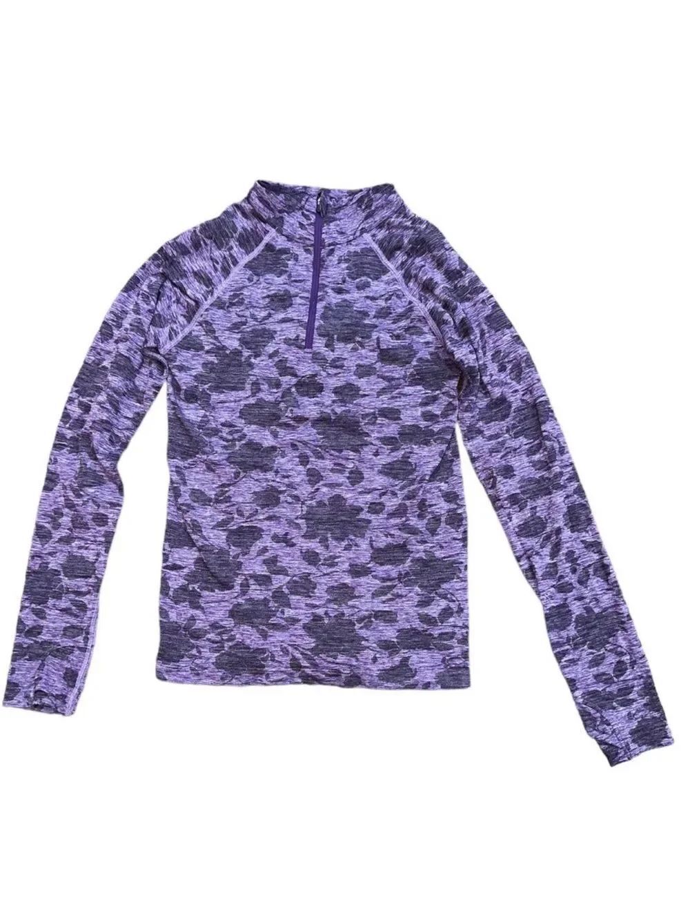 Women's Athleta Purple Floral Momentum Half Zip Fitted Long Sleeve Shirt Size S
